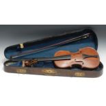 A violin, the two-piece back 34.5cm long excluding button, the interior stamped Paganini, outlined