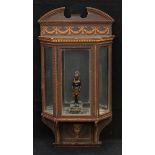 An Adam Revival parcel-gilt faux rosewood connoisseur's wall vitrine, break-arch pediment above a