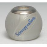 Advertising - a large silver mounted globular bar top vesta and match striker, Schweppes Soda, 7.5cm