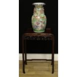 A Chinese padouk wood occasional table, rectangular panel top above a deep frieze, pierced and