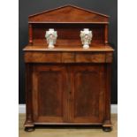 A William IV mahogany chiffonier, pointed-arch superstructure with small bookcase shelf, turned