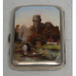 A Victorian silver and polychrome enamel curved rounded rectangular cigarette case, hinged cover