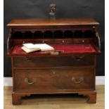 A 19th century mahogany secretaire chest, crossbanded rectangular top with moulded edge above
