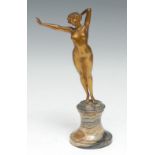 Paul Philippe (1870-1930) The Awakening, a gilt bronze on turned well figured marble base, 22cm