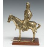 A 19th Century Chinese 'jeweled' and polished bronze figure of a Chinese warrior on horseback, he