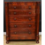 A Victorian Scottish mahogany chest, hipped rectangular top above two short and four long
