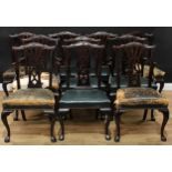A set of ten Chippendale Revival mahogany dining chairs, comprising a pair of carvers and eight side
