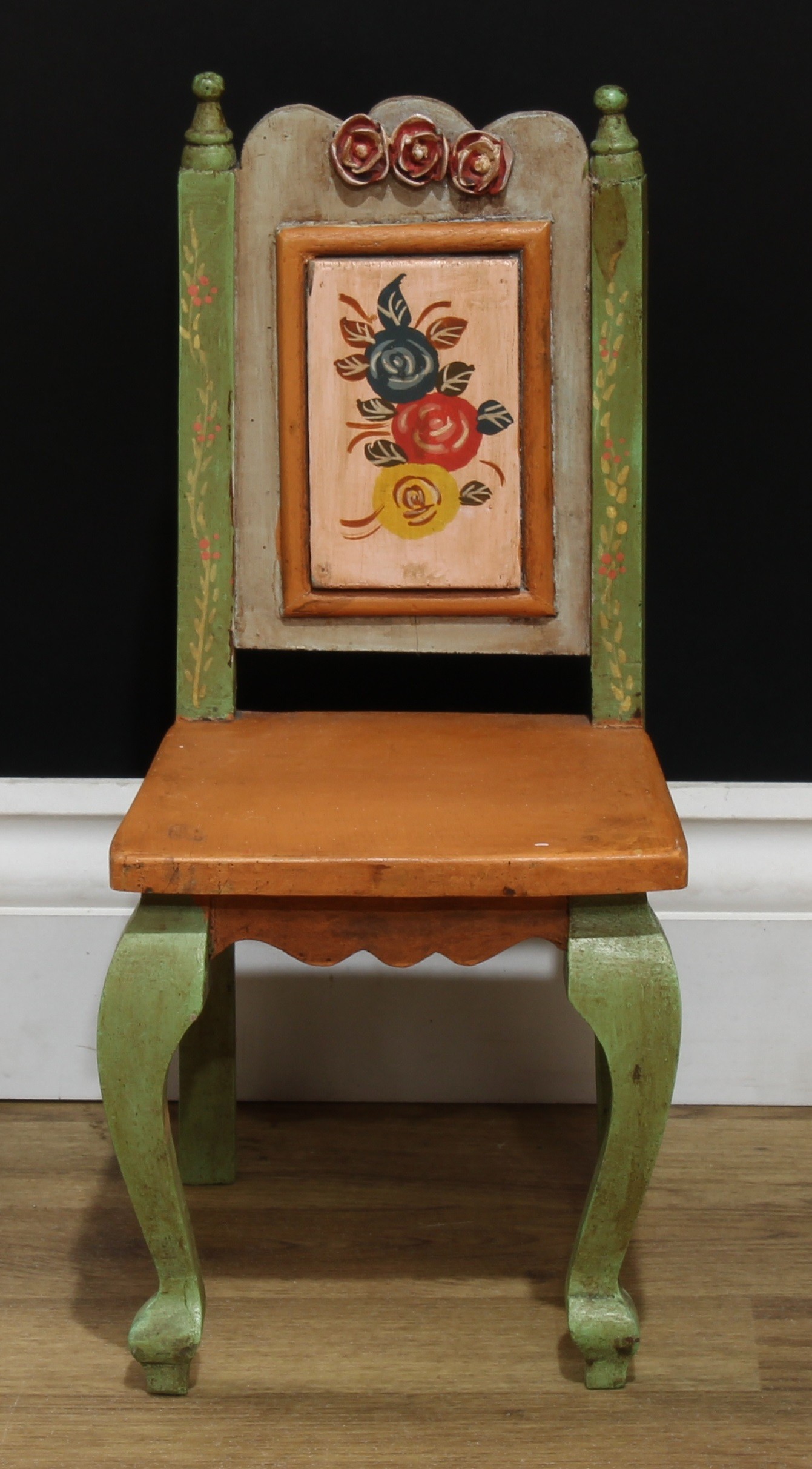 Miniature Furniture - an early-mid 20th century painted bench, possibly Scandinavian, painted with - Image 16 of 18