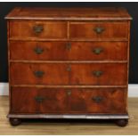 A Queen Anne walnut chest, slightly oversailing crossbanded rectangular top with moulded edge