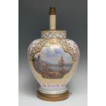 A 19th century Meissen porcelain vase, now converted to a side light, well decorated with a