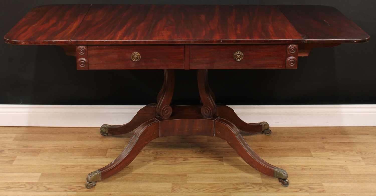 A William IV mahogany sofa table, rectangular top with fall leaves above a pair of frieze drawers, - Image 2 of 4