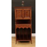 A late Victorian mahogany and marquetry music salon cabinet, retailed by T. Wallis & Co, London,