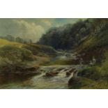 J S Gresley Babbling River signed, watercolour, 28cm x 43cm