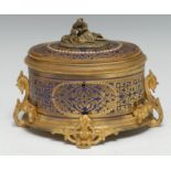 A French Napoleon III oval Champlevé blue enamel and gilt bronze table casket by Jean-Pierre-