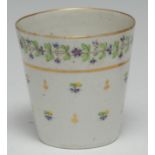 A Pinxton tapering cylindrical beaker, decorated with a border of cornflowers on a continuous stem