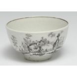 A rare Worcester Smokey Primitive or Transitional Period L'Amour pattern tea bowl, printed and