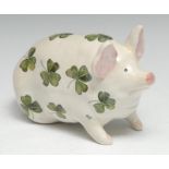 A small Wemyss Ware Shamrock pattern novelty pig, by Robert Heron & Son, 16cm long, impressed marks,