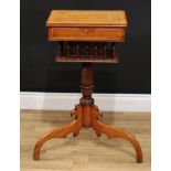 A 19th century Anglo-Indian rosewood tripod work table, hinged top enclosing a fitted interior