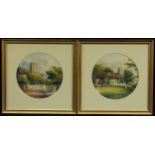 Cuthbert Gresley (1876 - 1963) A Pair, Village Churches signed, watercolours, 16cm diam