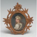 A 19th century Continental porcelain oval portrait plaque, Beatrice Cenci, painted after Guido Reni,