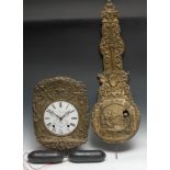 A 19th century French brass comtoise or morbier clock, 21cm enamel dial inscribed Aupech Dyon, Roman