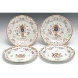 A pair of French Samson 'Chinese' armorial plates, painted with crest, the rim with flower swags and