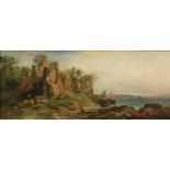 Joseph Horler (1809-1887) Ruins of Guildec label to verso, oil on panel, 22cm x 55cm