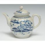 A Worcester Cannonball pattern teapot and cover, painted in underglaze blue with islands with trees,