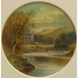 James Stephen Gresley (1829 - 1908) Abbey Ruins signed, watercolour, 22cm diam