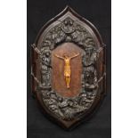 A substantial North European Baroque boxwood and walnut Corpus Christi, carved in bold relief and