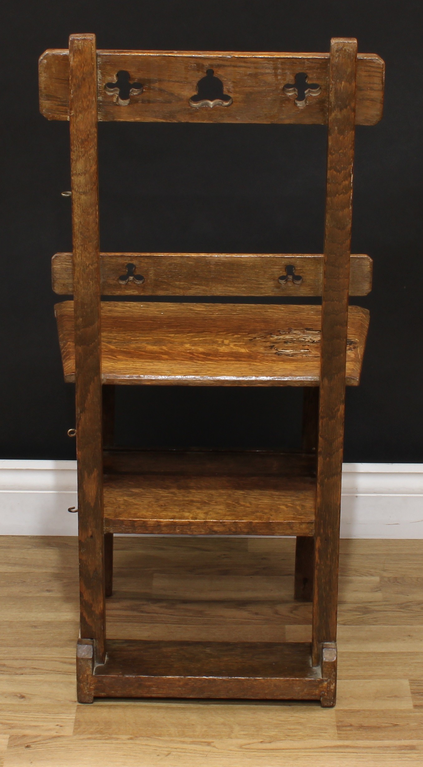 A Victorian Gothic Revival oak metamorphic chair, converting to library steps, rectangular - Image 4 of 8