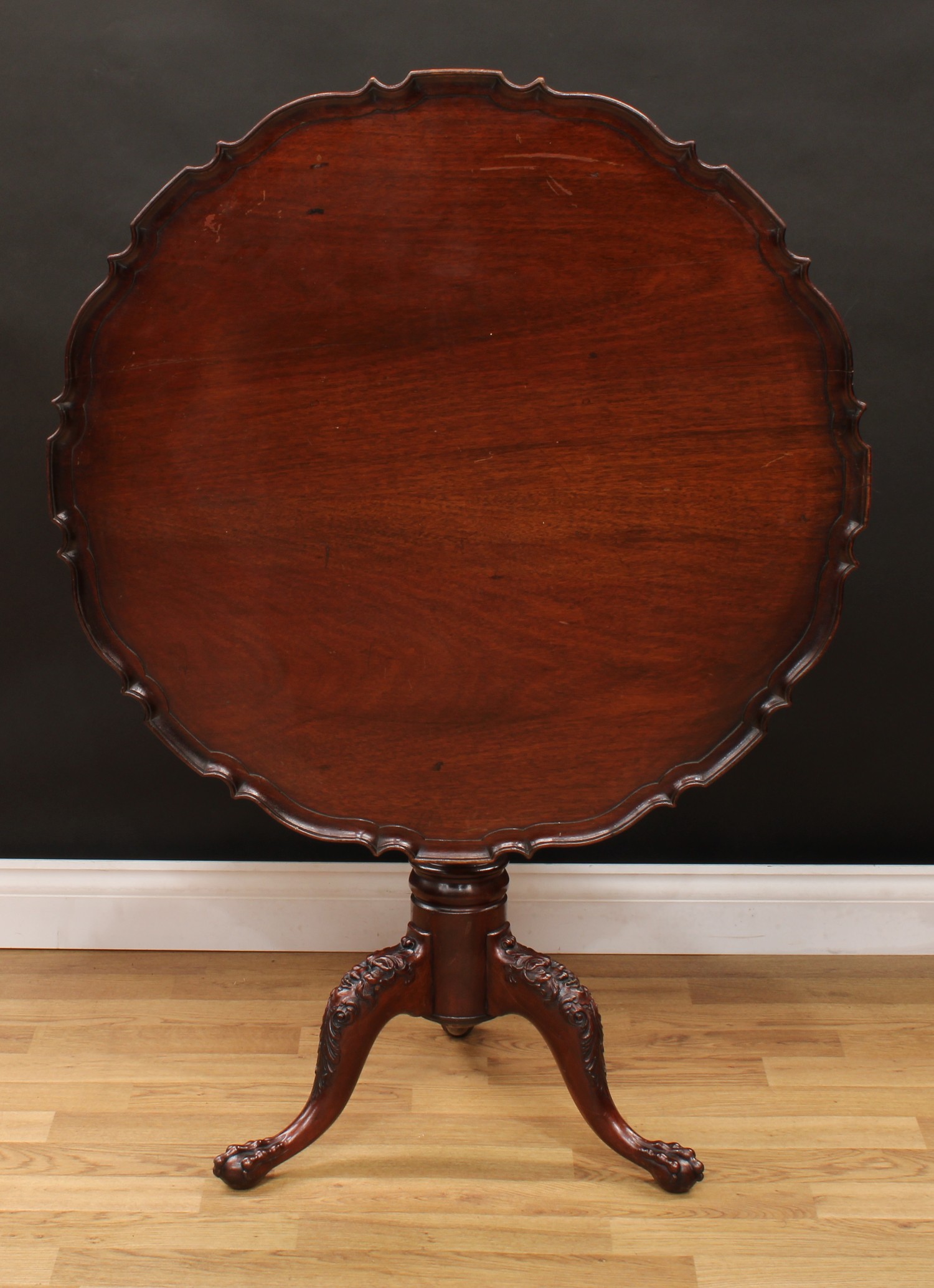 A 19th century mahogany tripod occasional table, shaped circular top with pie-crust edge, stop- - Image 2 of 3
