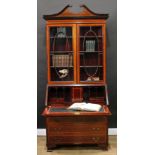 A Sheraton Revival satinwood crossbanded mahogany and marquetry bureau bookcase, by Maple & Co, swan