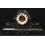 A 19th century French black marble drum head mantel clock, 13cm enamel dial inscribed with Roman
