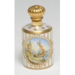 A Lynton porcelain cylindrical scent bottle, painted by Stefan Nowacki, monogrammed, with a