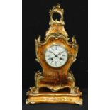 A Louis XV Revival gilt metal mounted Vernis Martin cartouche shaped mantel clock and bracket,