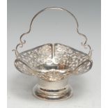 A Chinese silver shaped circular sweetmeat basket, swing handle, the wavy border pierced and
