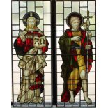 Andrew Stoddart (1876-1941) - a pair of Arts & Crafts stained glass figural panels, Jesus Christ,