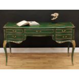 A Louis XV style painted and Chinoiserie decorated dressing table or desk, shaped rectangular top