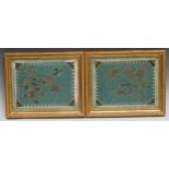 A Pair of Chinese cloisonné rectangular panels decorated with birds flying and perched amongst