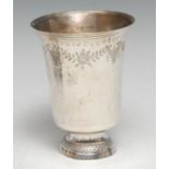 A 19th century French silver footed beaker, flared rim, bright-cut engraved with flowering and