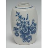 A Caughley Three Flowers pattern ovoid tea canister, no cover, 12cm high, c. 1780-90