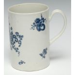 A Worcester Fruit Sprigs pattern cylindrical mug hatched crescent mark, 12cm high, c.1775