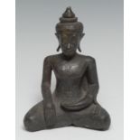 A Burmese bronze Buddha, seated in dhyanasana, 10cm high, 19th century or earlier