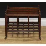 A Victorian mahogany birdcage Canterbury, turned finials, reeded rails, ceramic casters, 41cm