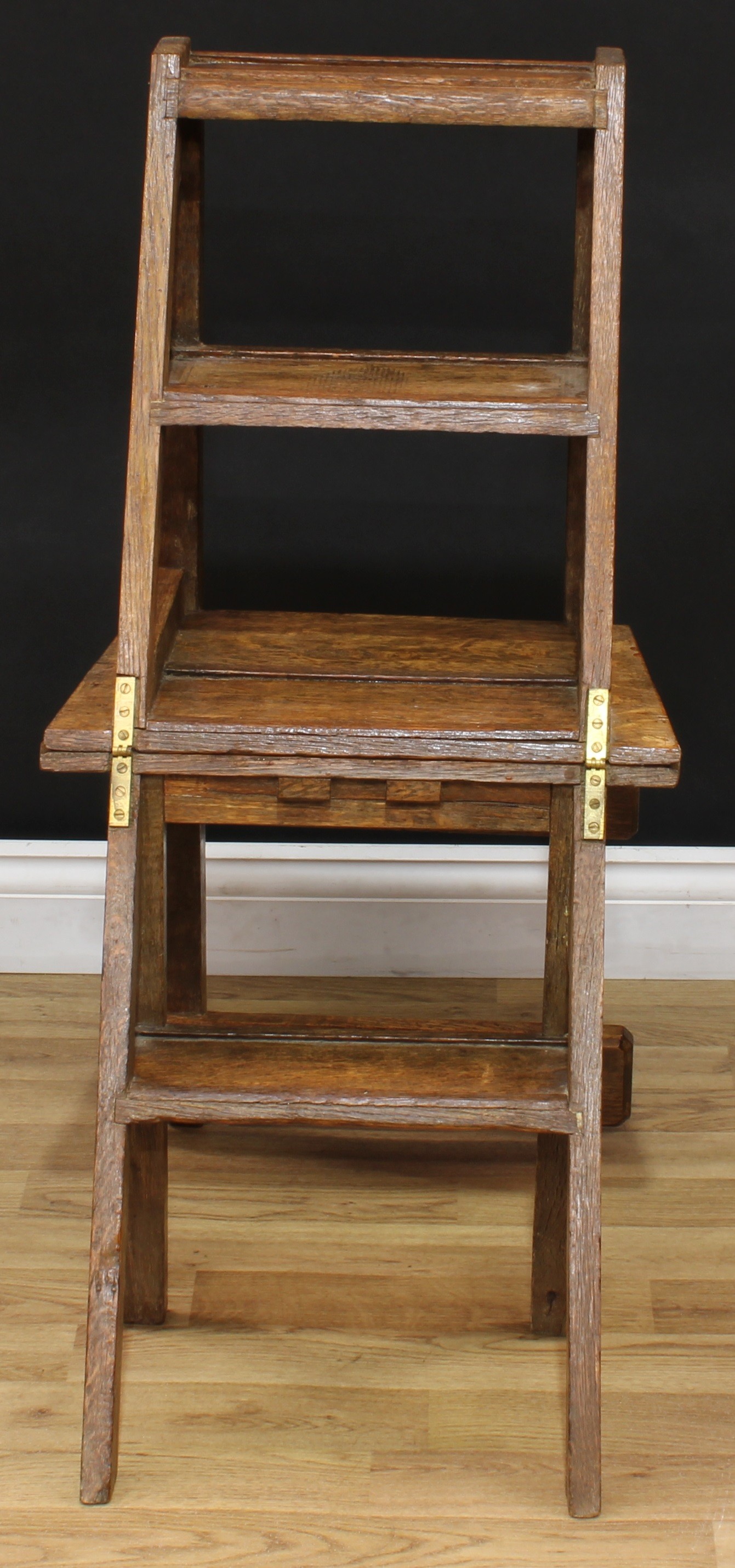 A Victorian Gothic Revival oak metamorphic chair, converting to library steps, rectangular - Image 8 of 8