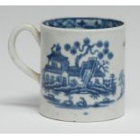 A Worcester Plantation pattern coffee can, printed in underglaze blue with chinoiserie pagodas,