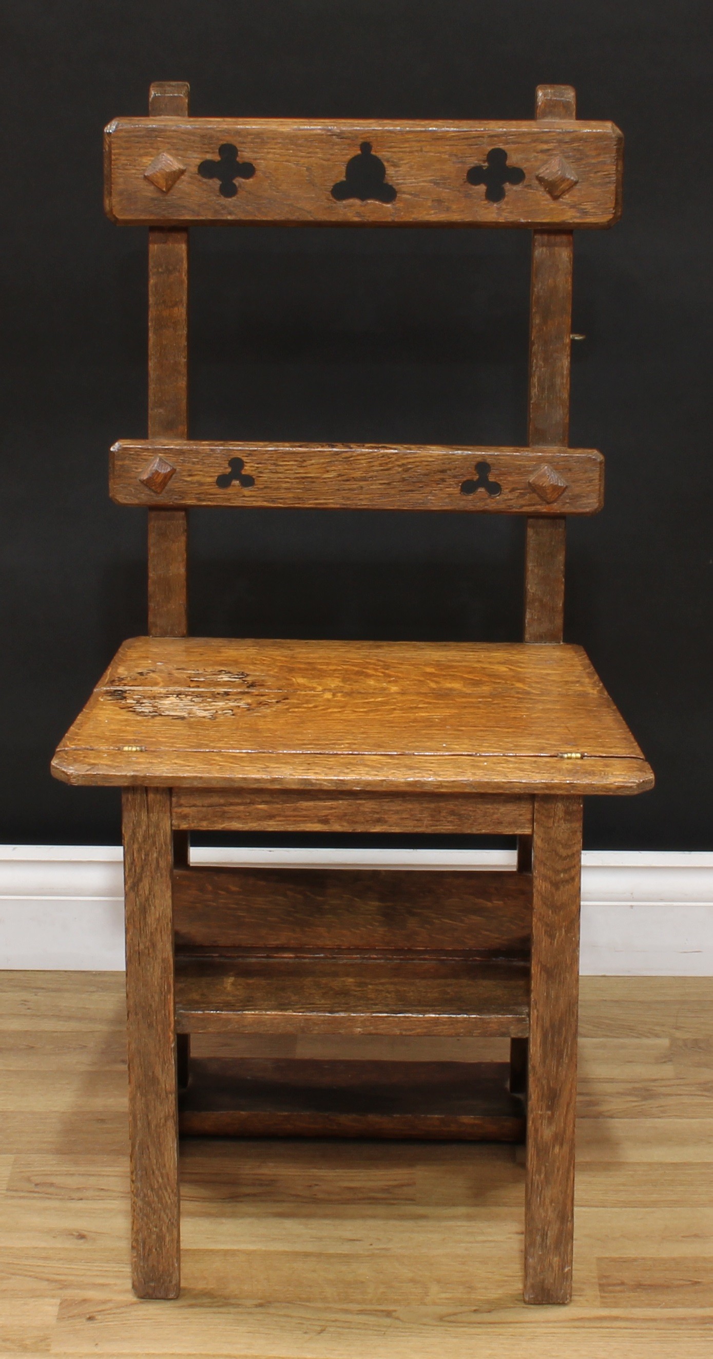 A Victorian Gothic Revival oak metamorphic chair, converting to library steps, rectangular - Image 2 of 8