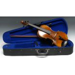 A violin, the two-piece back 35.6cm long excluding button, outlined with double-purfling and