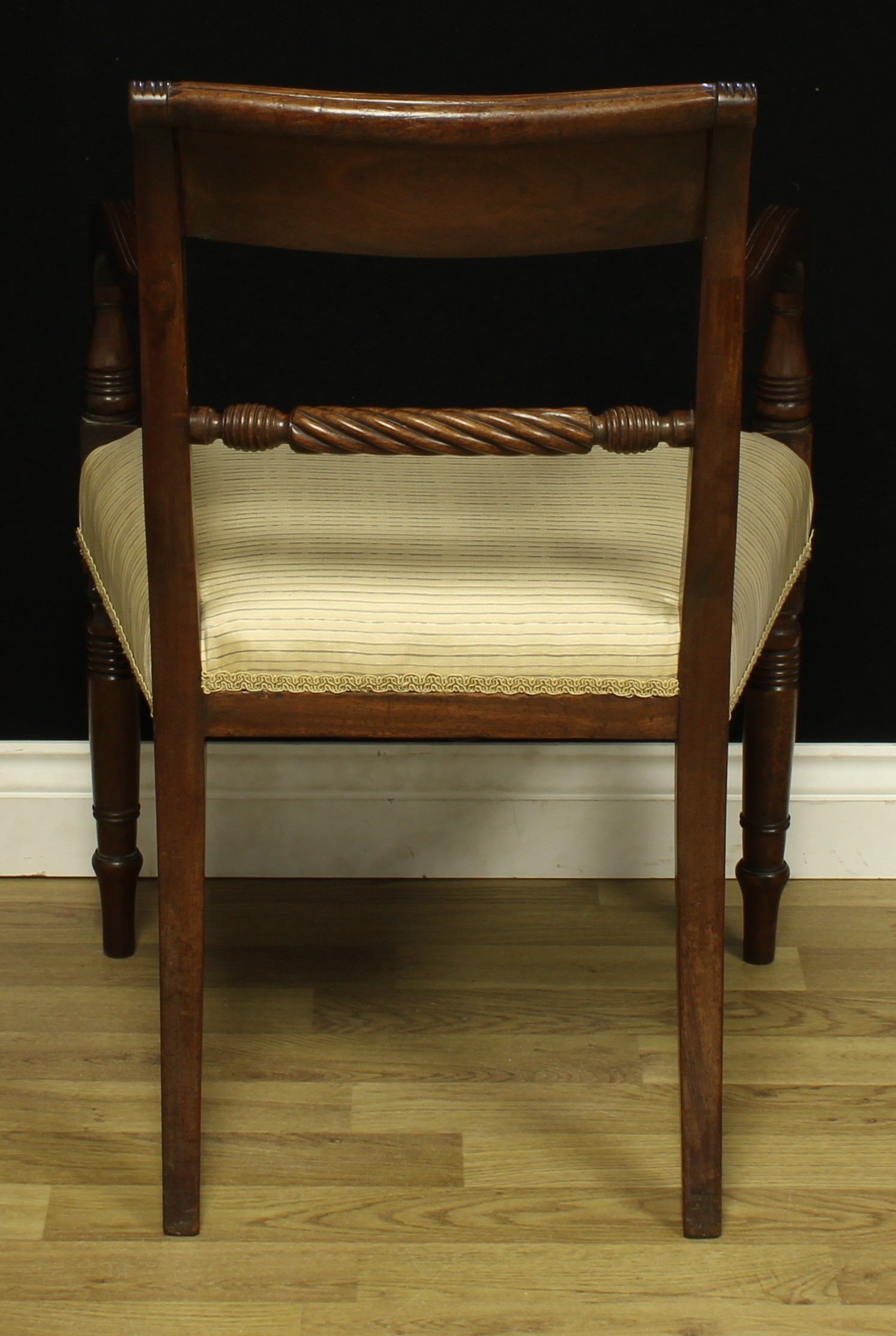 A George IV mahogany desk chair, reeded curved rectangular cresting rail, rope-twist mid rail, - Image 4 of 4